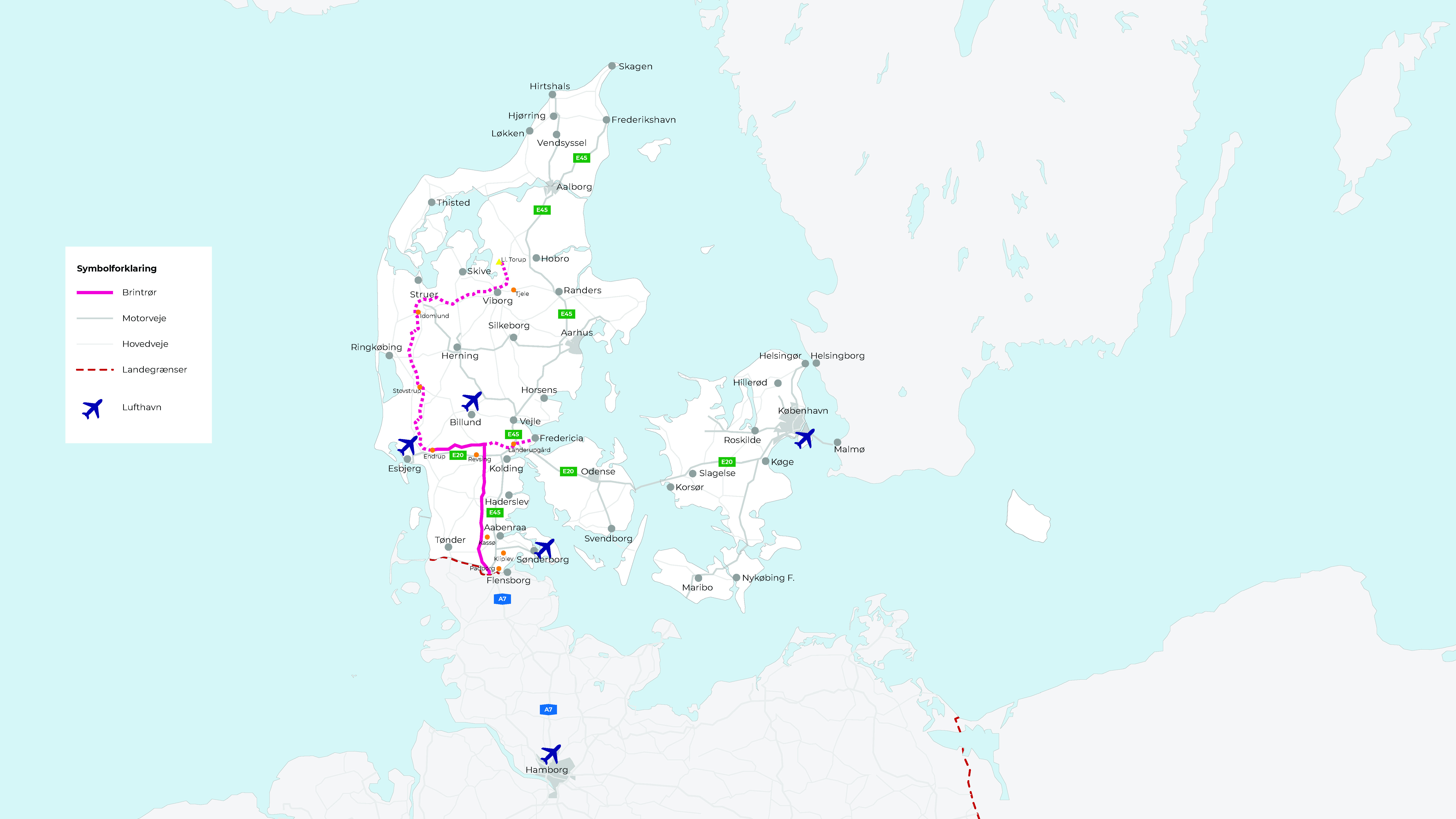 Danmarkskort, der vises brintrør